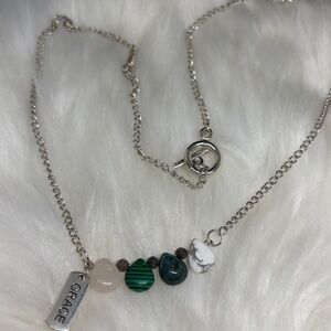 Multi Teardrop Stone Bar Necklace with Toggle Closure and Grace Charm